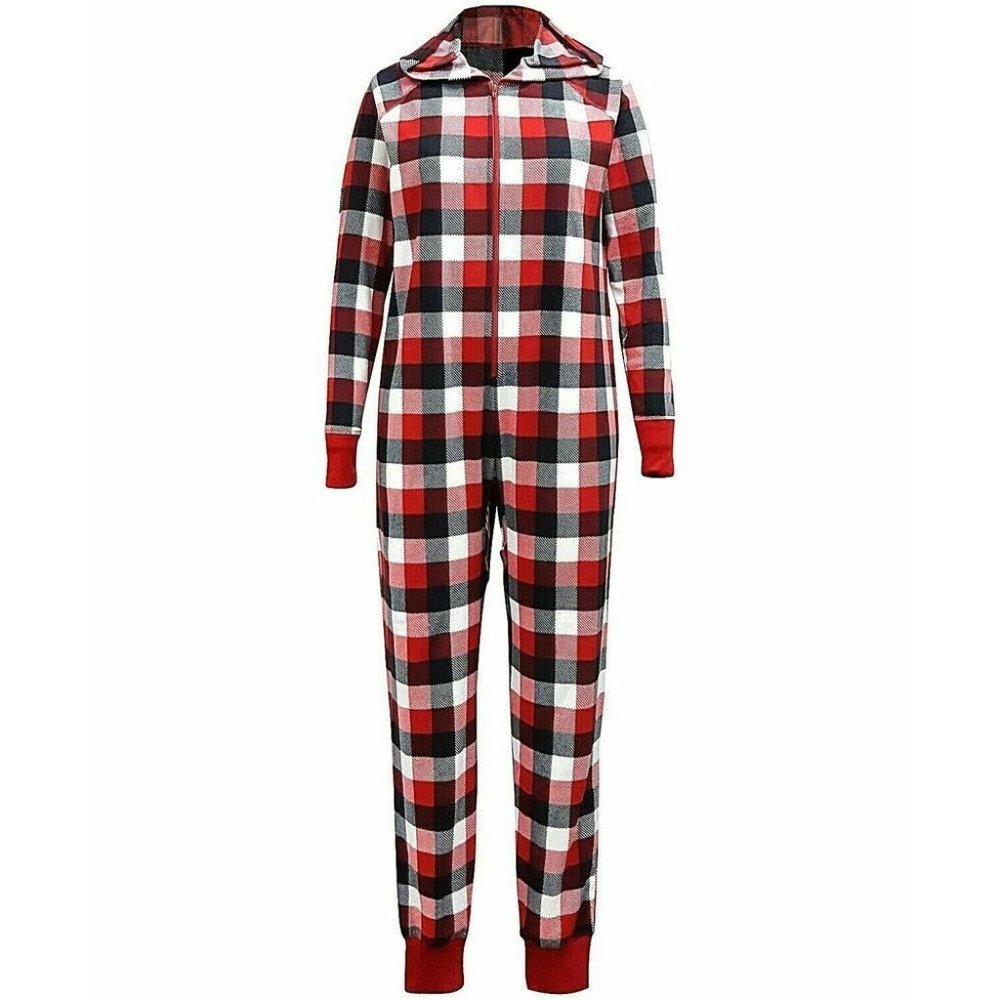 Family PJ's Women Buffalo Check Holiday One Piece Hooded Pajama Plus size 1X Red